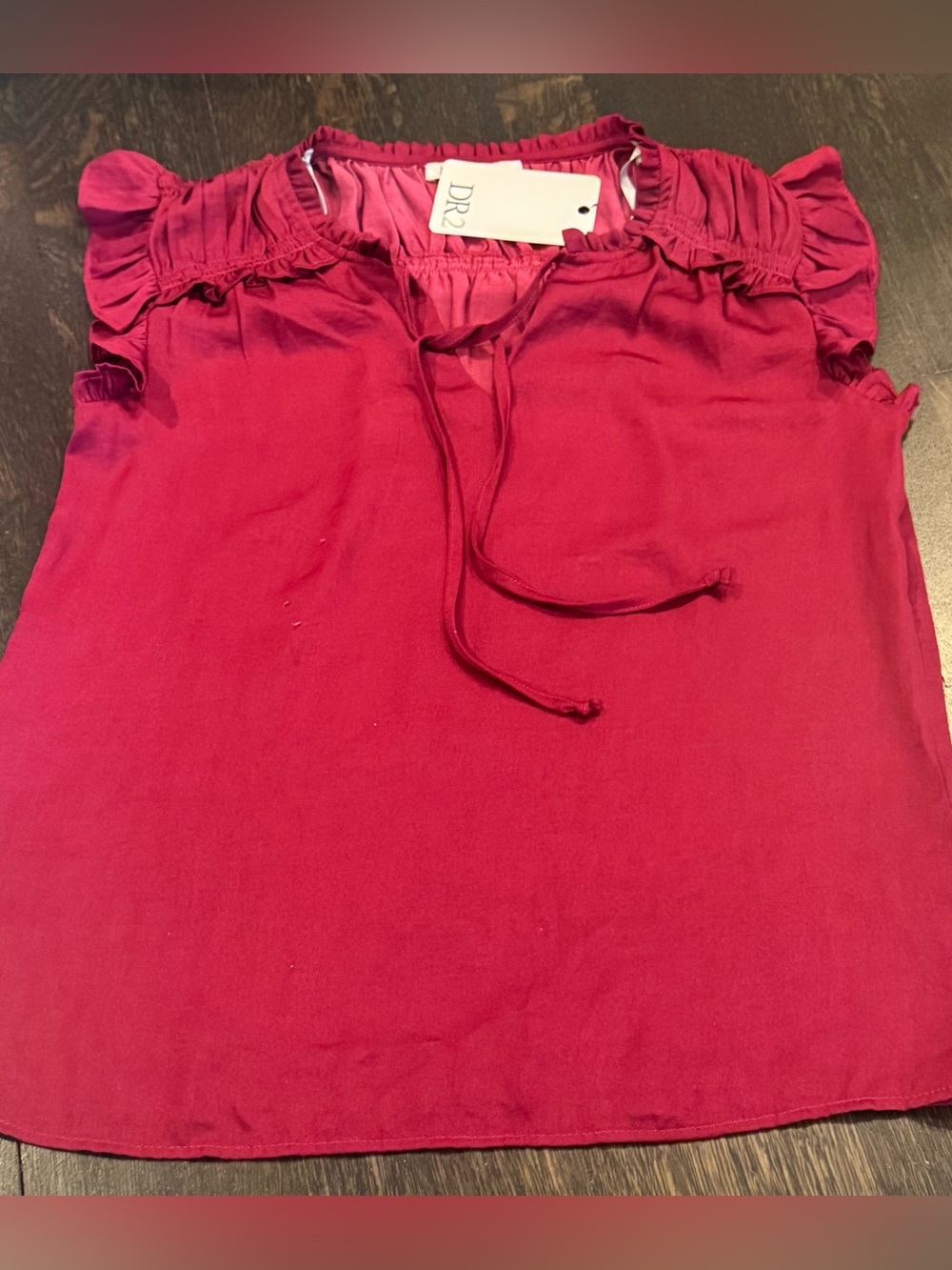 DR2 NWT Ruffled Tie-Front Camisole in cranberry